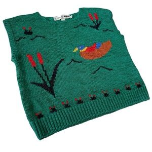 Chaus Vintage Green Knit Sweater Vest with Duck Design, size 1X